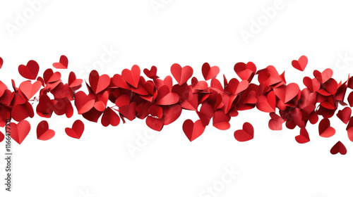 Border made of falling paper hearts transparent background photo