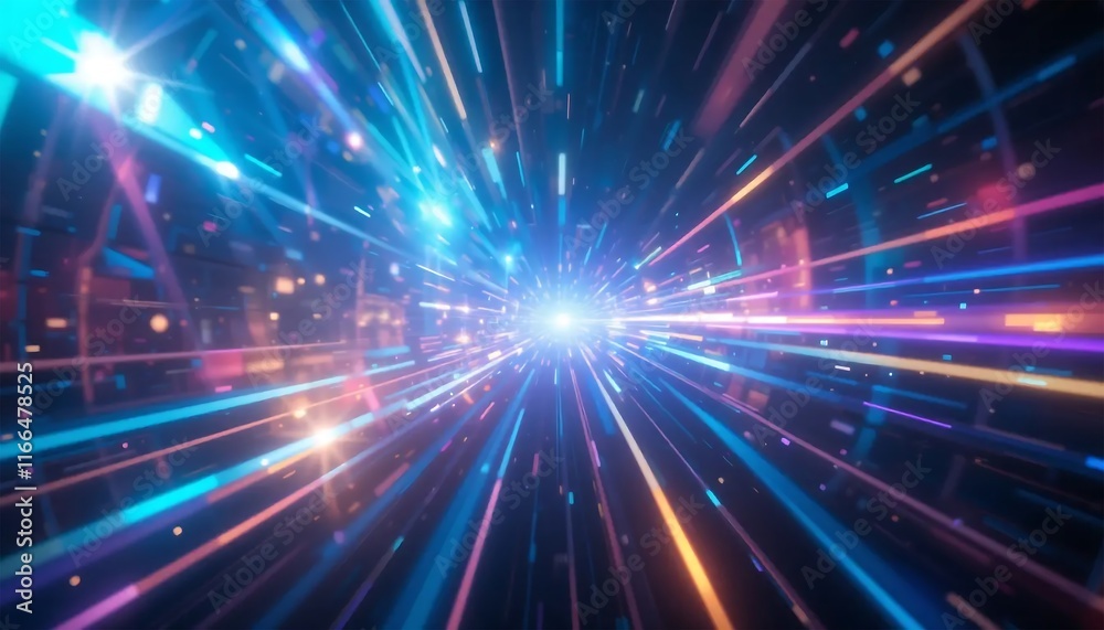 Abstract Futuristic Hyperspace Tunnel: Neon Lights and Data Stream - Stock Photo Abstract Futuristic Hyperspace Tunnel: Neon Lights and Data Stream - Stock Photo