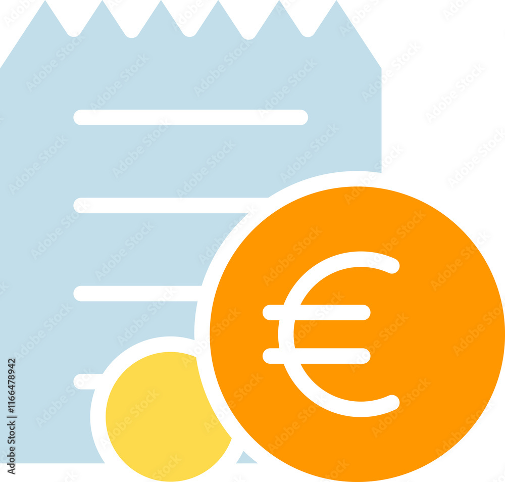 Obraz premium Euro Money Receipt and Coins Icon 