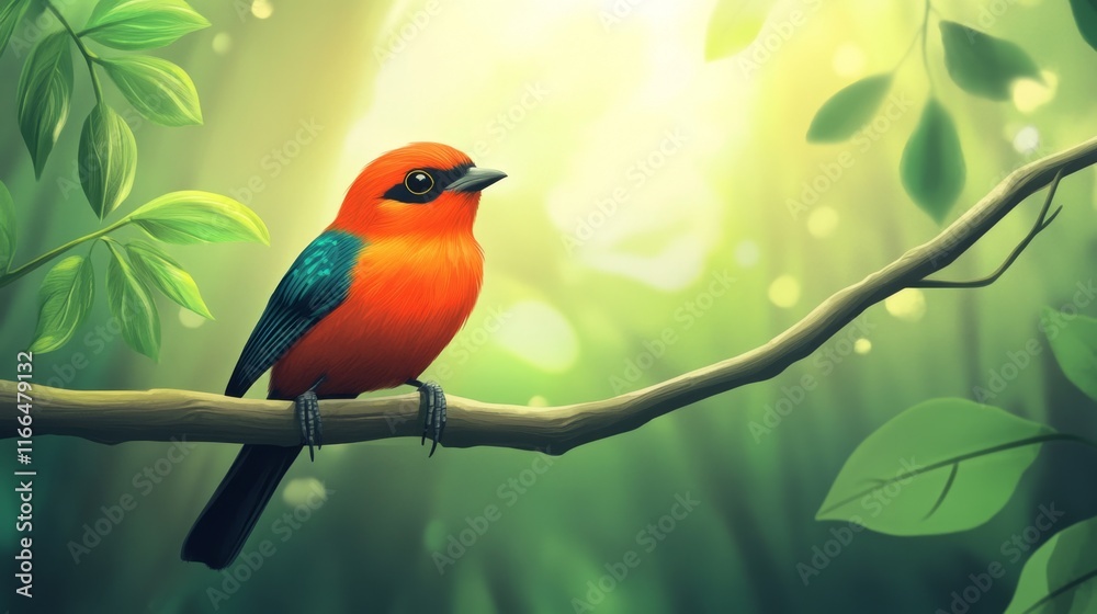 Crimson-backed Tanager perched on a tree branch on nature background Crimson-backed Tanager perched on a tree branch on nature background