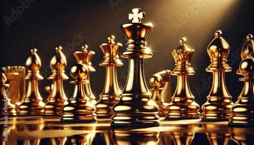 Golden Chess Pieces on Strategic Display.