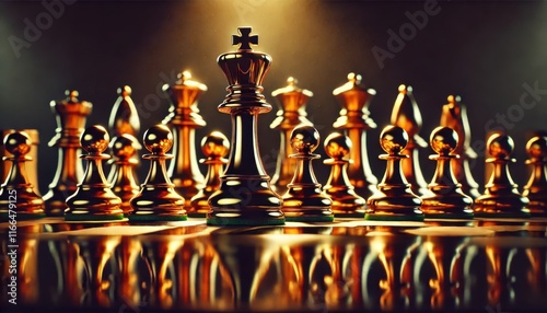 Golden Chess Pieces on Strategic Display.