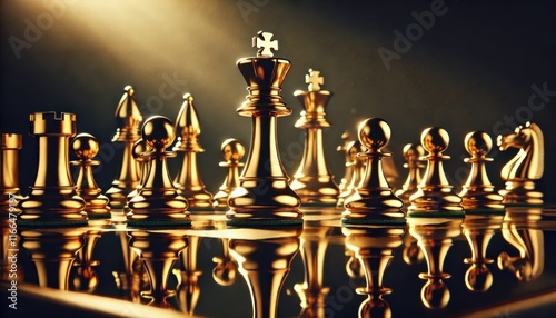 Golden Chess Pieces on Strategic Display.