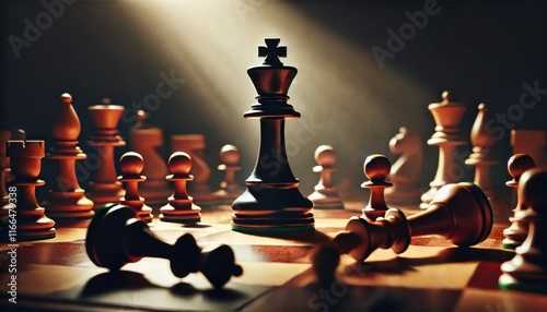 Chess King Standing Victorious on Board.