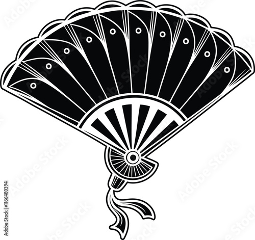 Chinese fan silhouette vector illustration, Chinese fan vector icon, Japanese Chinese fan vector