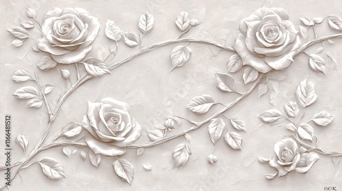 Fototapeta Naklejka Na Ścianę i Meble -  Elegant Pastel Roses Intricate 3D Floral Design Wall Art High Resolution Background