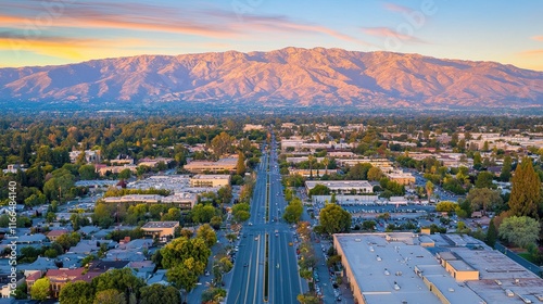 Aerial View of Silicon Valley Mountains at Sunset from Palo Alto 