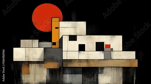 Abstract Geometric Building Sunset Landscape Art