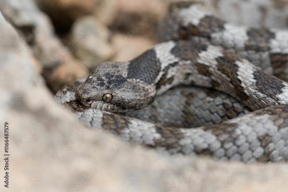 European Cat snake (Telescopus Fallax) or Soosan Snake, on the island of Malta. European Cat snake (Telescopus Fallax) or Soosan Snake, on the island of Malta.