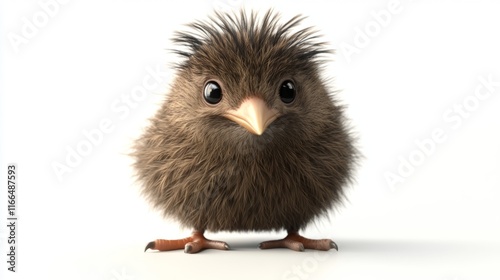 cute animation of kiwi bird full body stock image, isolated on a white background