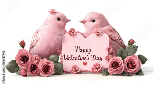 Generated image Two inseparable pink birds celebrate Valentine's Day