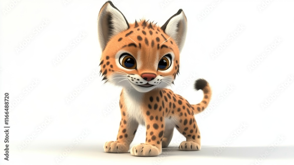 Fototapeta premium cute animation of lynx full body stock image, isolated on a white background
