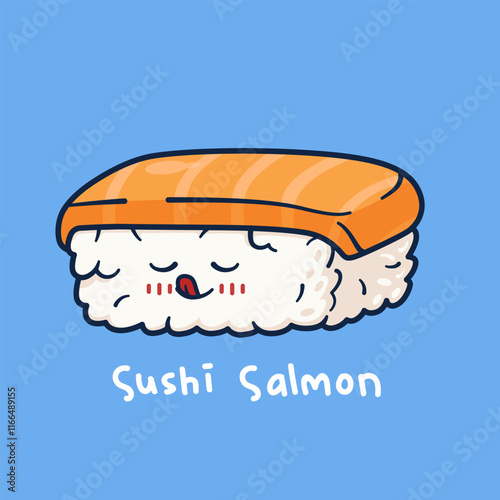 Cute cartoon character of nigiri sushi salmon.