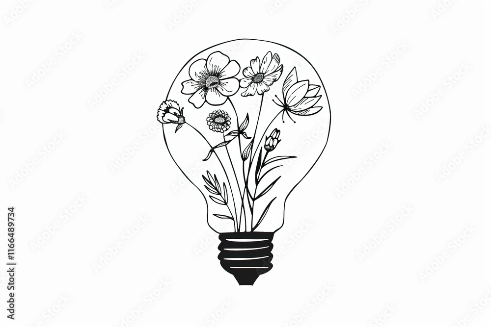 Light bulb with flowers. Floral botanical elements. Light bulb with flowers. Floral botanical elements.