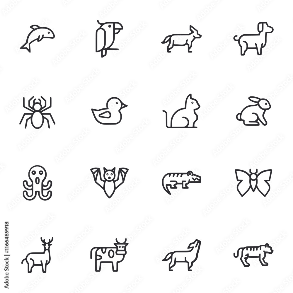 Fototapeta premium A set of animal icons in black and white