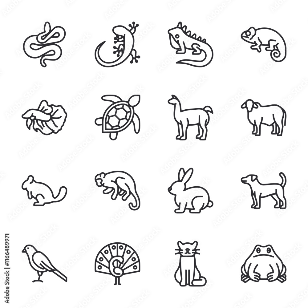 Fototapeta premium A set of animal icons in black and white