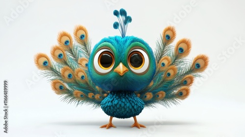 cute animation of peacock full body stock image, isolated on a white background photo