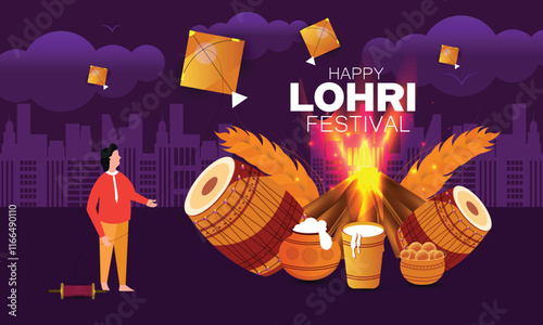 Happy Lohri of Vaisakhi Punjabi Spring Harvest Festival of Sikh Celebration