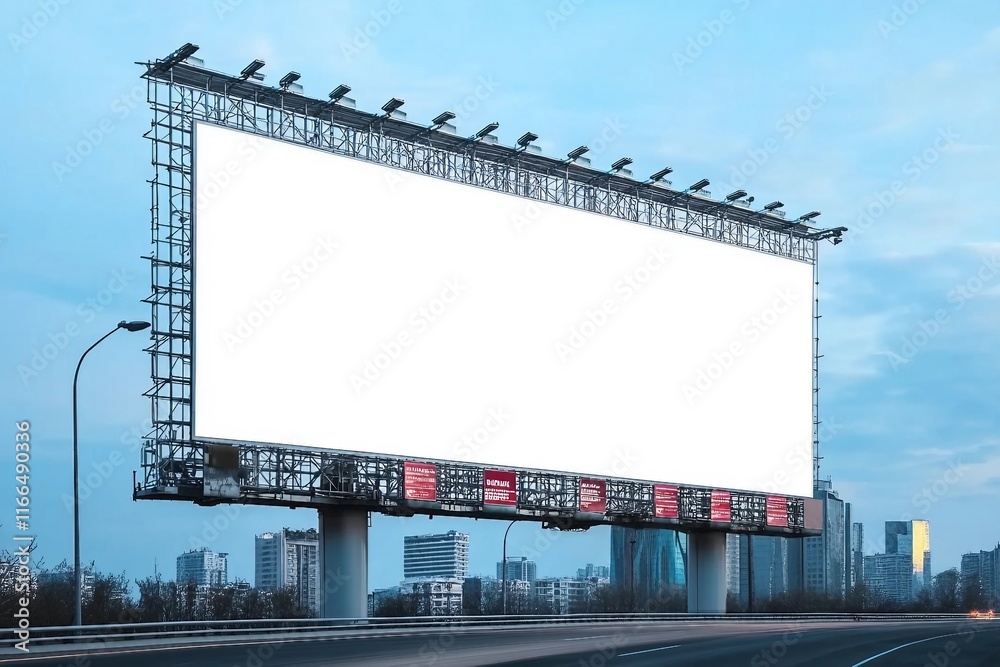extra large Outdoor billboard with white background mock up. on clouds and blue sky background. Copy space for advertisement. extra large Outdoor billboard with white background mock up. on clouds and blue sky background. Copy space for advertisement.