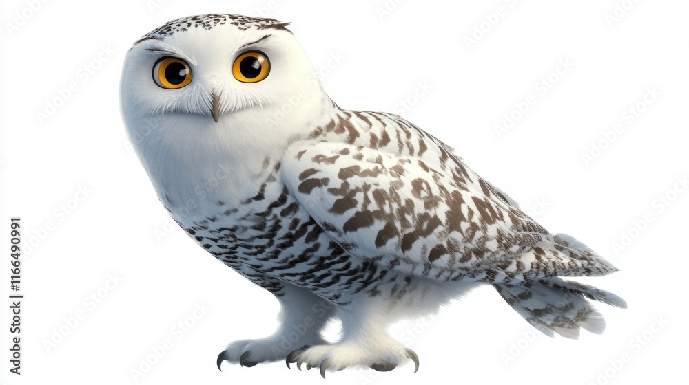 Obraz premium cute animation of snowy owl full body stock image, isolated on a white background