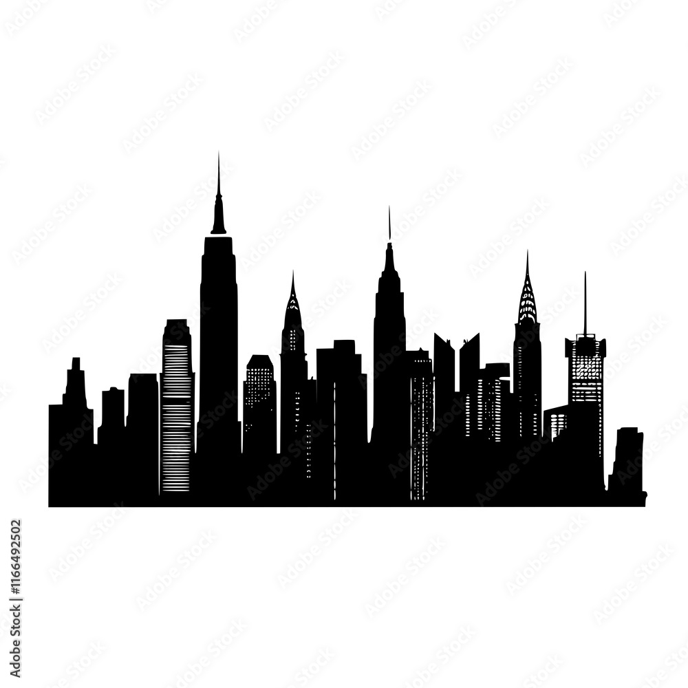 Naklejka premium Silhouette of a City with Skyscrapers