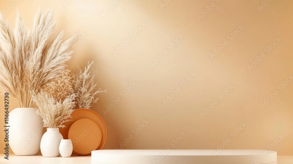 Fototapeta premium Earthy Tones: Pampas Grass in Minimalist Setting