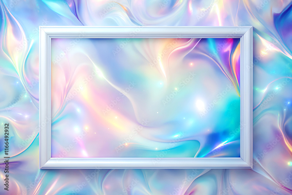 Fototapeta premium Holographic abstract background with frame. 3d rendering, 3d illustration