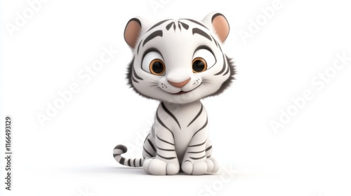 cute animation of white tiger full body stock image, isolated on a white background photo