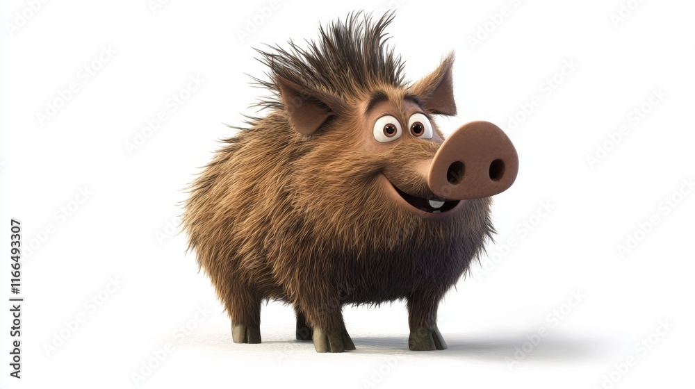 cute animation of wild boar full body stock image, isolated on a white background cute animation of wild boar full body stock image, isolated on a white background