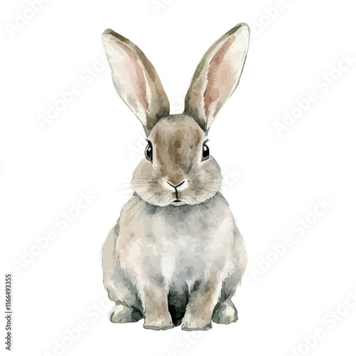 A watercolor vector painting of a rabbit, isolated on a white background. Rabbit vector.

