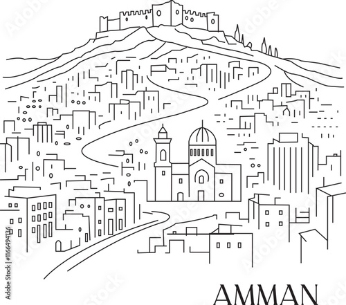 Cuadro en lienzo Amman City Line Draw Simple Minimalist