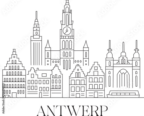 Antwerp City Line Draw Simple Minimalist 