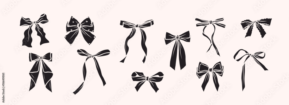 Fototapeta premium Flat vector bows collection. Whimsical illustration