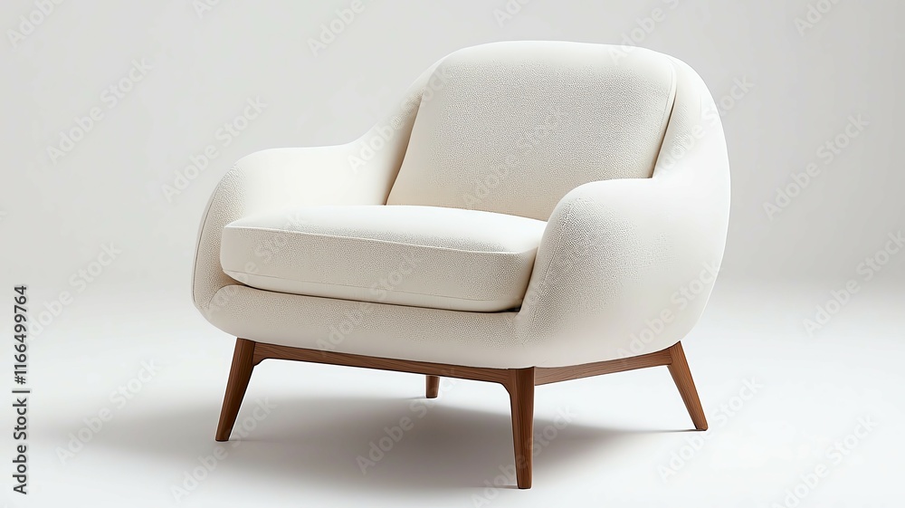 Fototapeta premium white armchair in minimalist interior, modern white armchair with wooden legs, cozy white armchair for stylish minimalist space ,Cozy White Armchair for Scandinavian Minimalist Room 