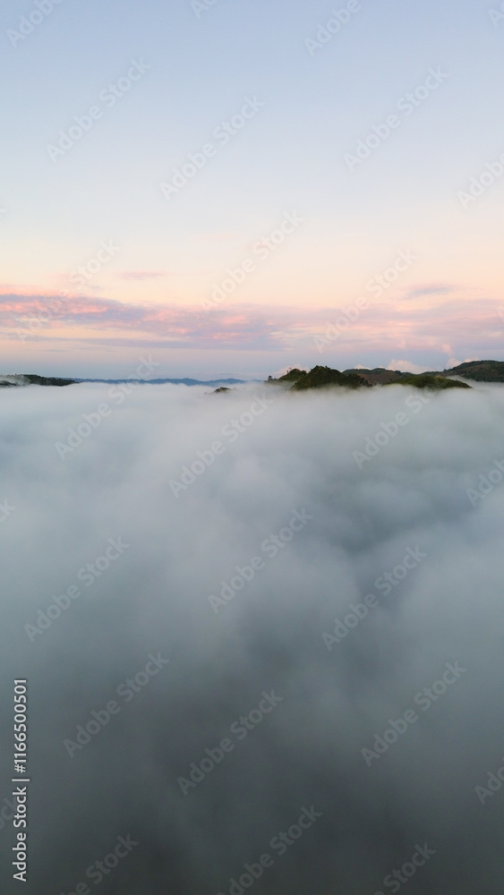 Fototapeta premium Beautiful panoramic aerial view of fog in the morning.