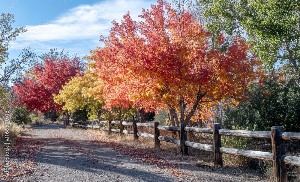 Naklejka premium Vibrant autumn leaves line a rustic path.