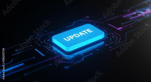 Futuristic Tech Update Button Digital Innovation Circuit Board Technology Upgrade