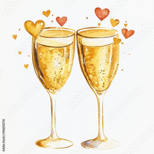 Wallpaper Mural Two champagne glasses clink together, surrounded by colorful hearts, symbolizing celebration and romance. Torontodigital.ca