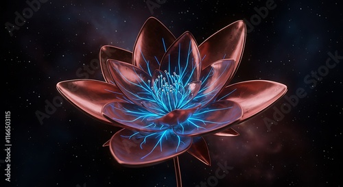 Cosmic Bloom Glowing Metal Lotus Flower in Space