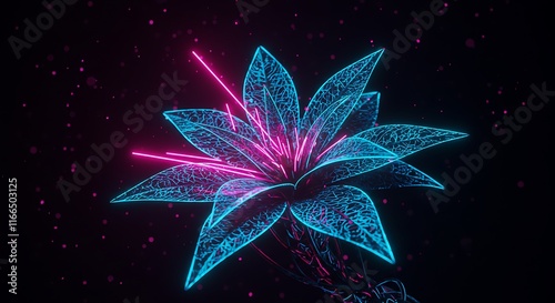 Neon Flower Glowing Plant Cyberpunk Floral 80s Retro Style Sci Fi Botanical