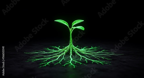 Glowing Green Plant Sprout Roots Nature Growth Ecology