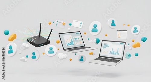 Global Network Wireless Internet Fast WiFi Laptop Computers Data Cloud Computing Online Connection