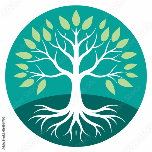 Stylized Tree with Roots and Branches Vector Illustration photo