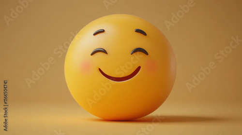 happy blushing emoji sphere in 3d render with joyful face cartoon illustration and playful emoticon design