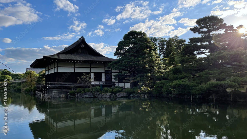 The autumn lake reflects the surrounding buildings The autumn lake reflects the surrounding buildings