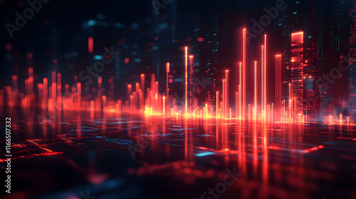 Wallpaper Mural Abstract digital landscape with glowing red data bars. Torontodigital.ca