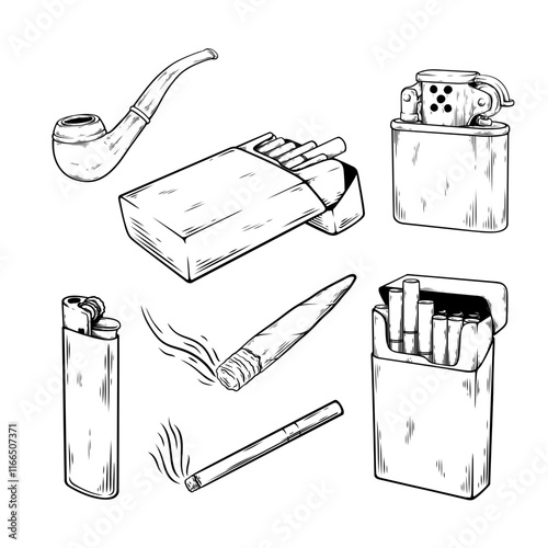 vector line art drawing illustration set collection of a smoking