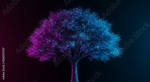 Futuristic Neon Tree Digital Nature Circuitry Technology Abstract Art Glowing Branches
