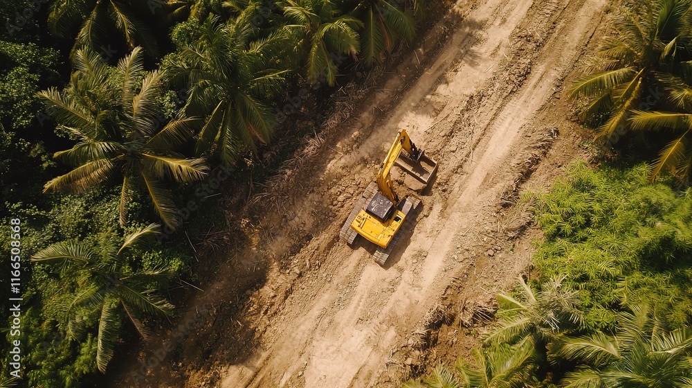 Heavy Duty Bulldozer and Excavator Working on Clearing Path Heavy Duty Bulldozer and Excavator Working on Clearing Path