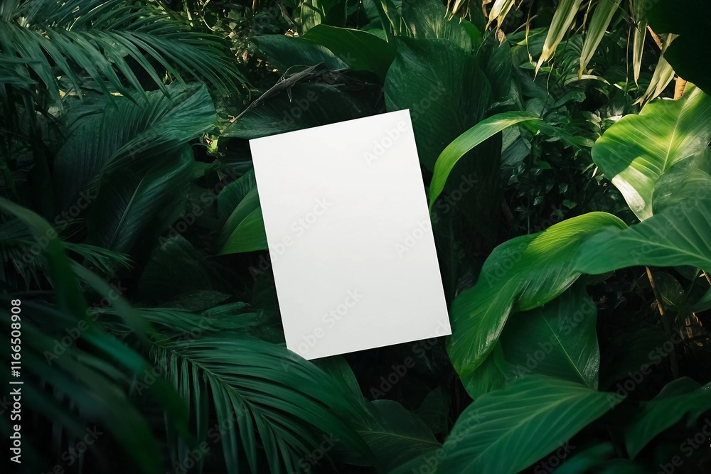Poster mockup template, real photo, set amidst the lush backdrop of tropical nature environment. Blank isolated object to place your design. Poster mockup template, real photo, set amidst the lush backdrop of tropical nature environment. Blank isolated object to place your design.